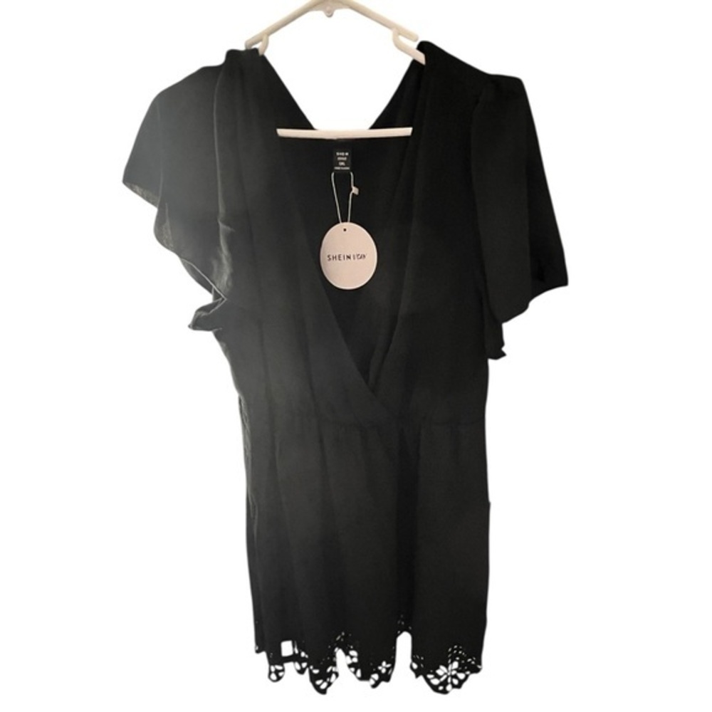 SHEIN Black Wrap Dress with Ruffle Sleeves